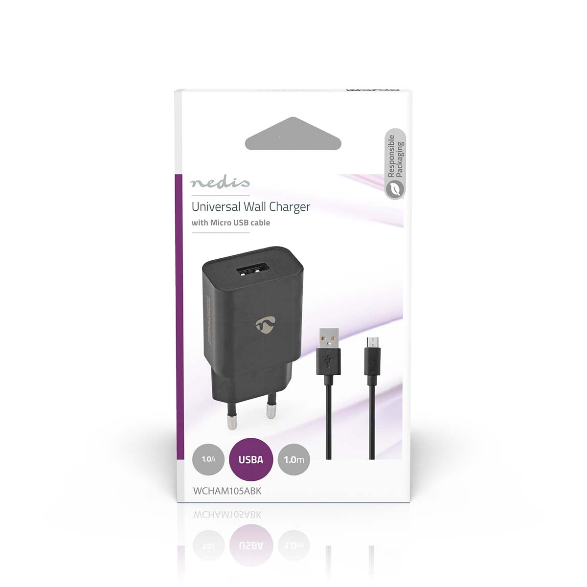 Netzladegerät | 5 W | Schnellladefunktion | 1.0 A A | Anzahl der Ausgänge: 1 | USB-A | Micro USB (Lose) Kabel | 1.00 m | Single Voltage Output