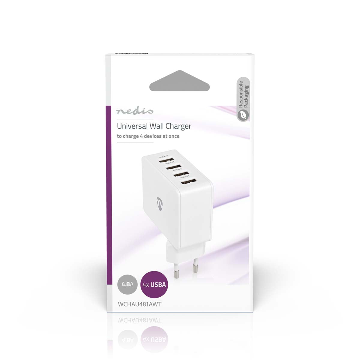 Netzladegerät | 24 W | Schnellladefunktion | 4x 2.4 A | Anzahl der Ausgänge: 4 | 4x USB-A | Kein Kabel im Lieferumfang enthalten | Single Voltage Output