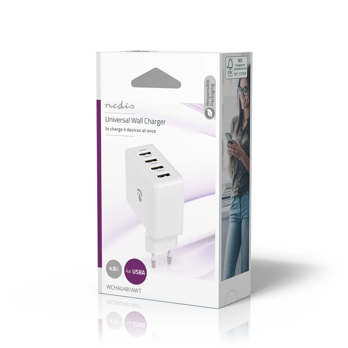 Netzladegerät | 24 W | Schnellladefunktion | 4x 2.4 A | Anzahl der Ausgänge: 4 | 4x USB-A | Kein Kabel im Lieferumfang enthalten | Single Voltage Output