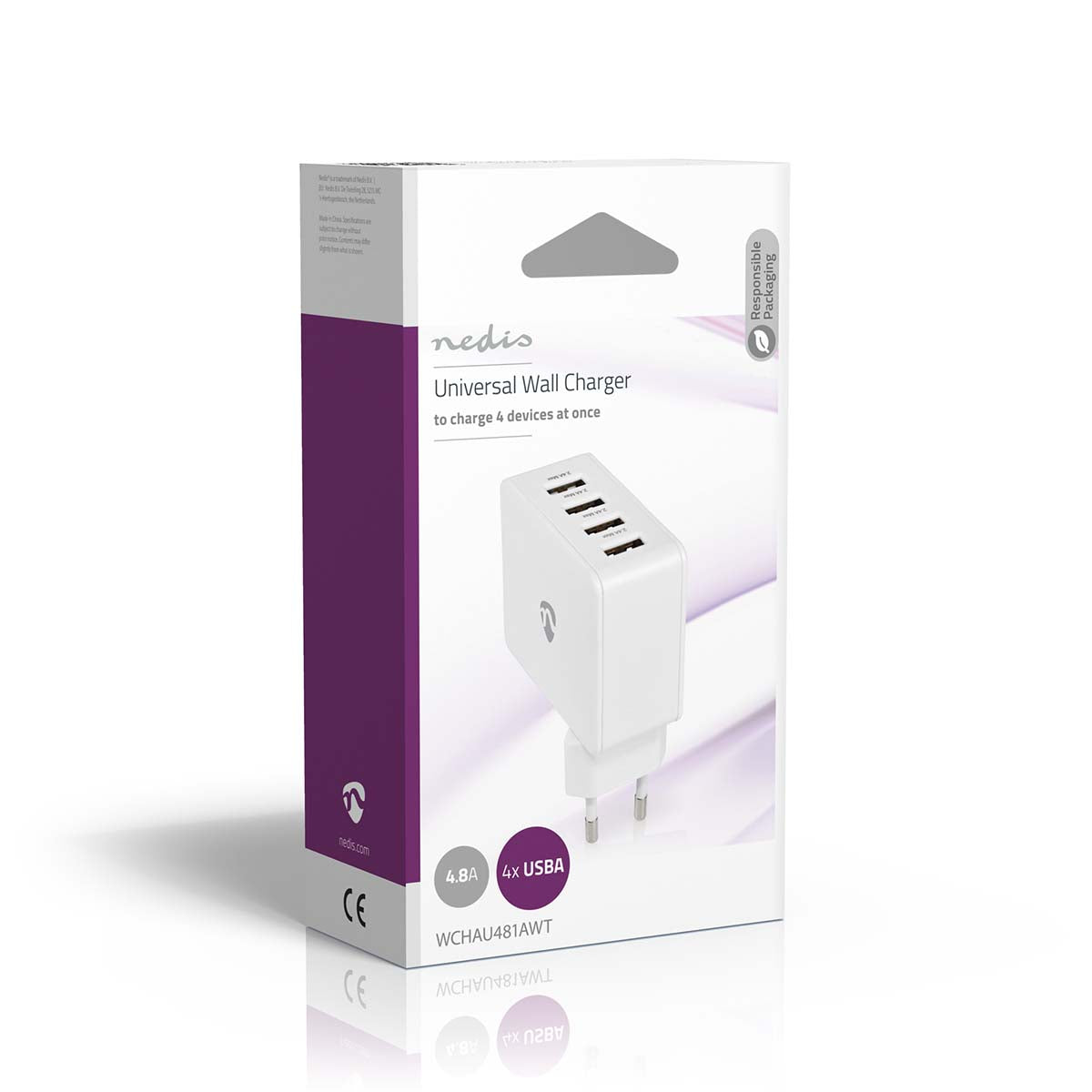 Netzladegerät | 24 W | Schnellladefunktion | 4x 2.4 A | Anzahl der Ausgänge: 4 | 4x USB-A | Kein Kabel im Lieferumfang enthalten | Single Voltage Output