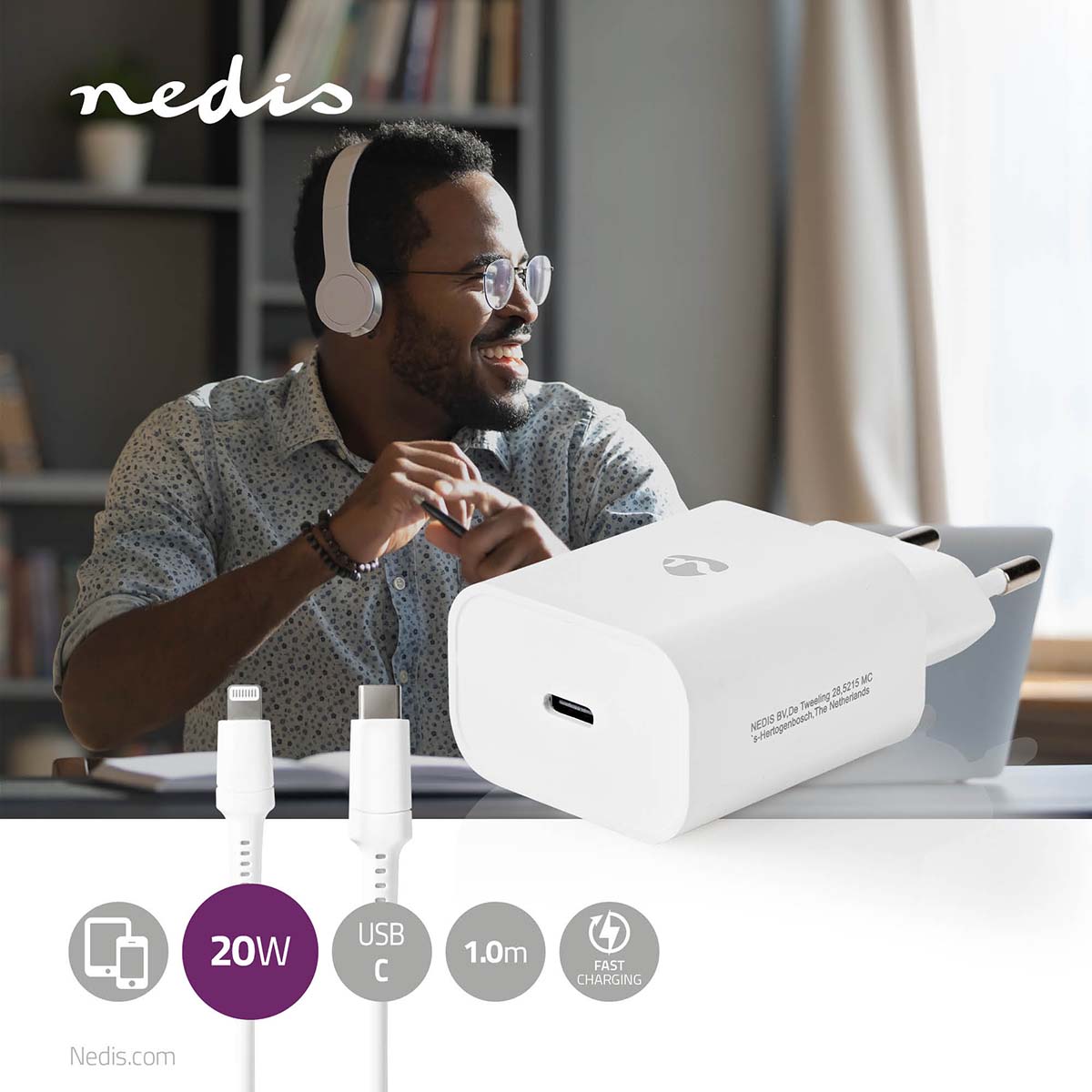 Netzladegerät | 20 W | Schnellladefunktion | 1.67 A / 2.22 A / 3.0 A | Anzahl der Ausgänge: 1 | USB-C™ | Lightning 8-Pin (Lose) Kabel | 1.00 m | Automatische Spannungswahl