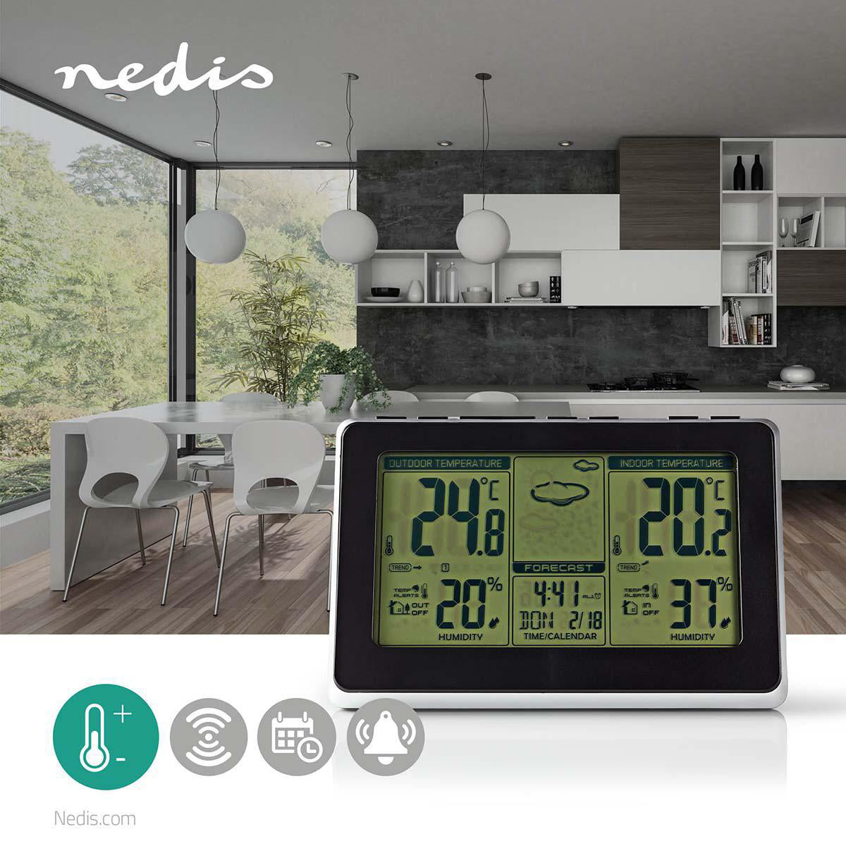 Wetterstation | Innen- und Aussenbereich | Inklusive schnurloser Wettersensor | Wettervorhesage | Zeitdisplay | LCD-Anzeige | Weckerfunktion