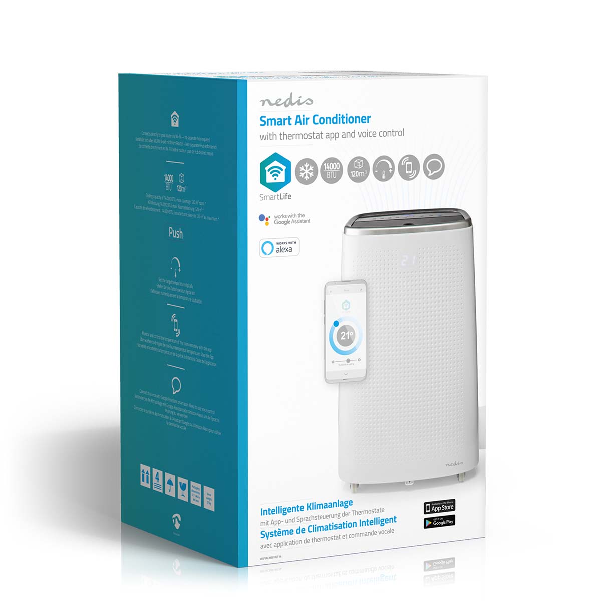 SmartLife 3-in-1-Klimaanlage | Wi-Fi | 14000 BTU | 120 m³ | Entfeuchtung | Android™ / IOS | Energieklasse: A | 3-Geschwindigkeitsstufen | 65 dB | Weiss