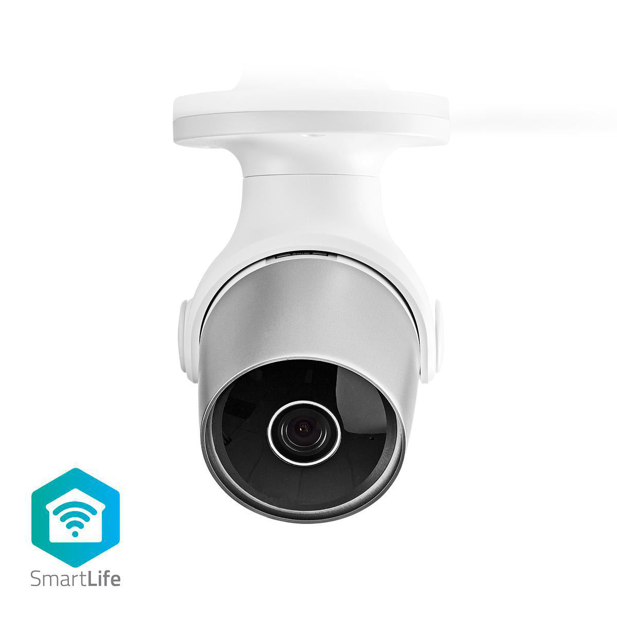 SmartLife Außenkamera | Wi-Fi | Full HD 1080p | IP65 | Cloud Storage (optional) / microSD (not enthalten) | 12 V DC | mit Bewegungssensor | Nachtsicht | Silber / Weiss