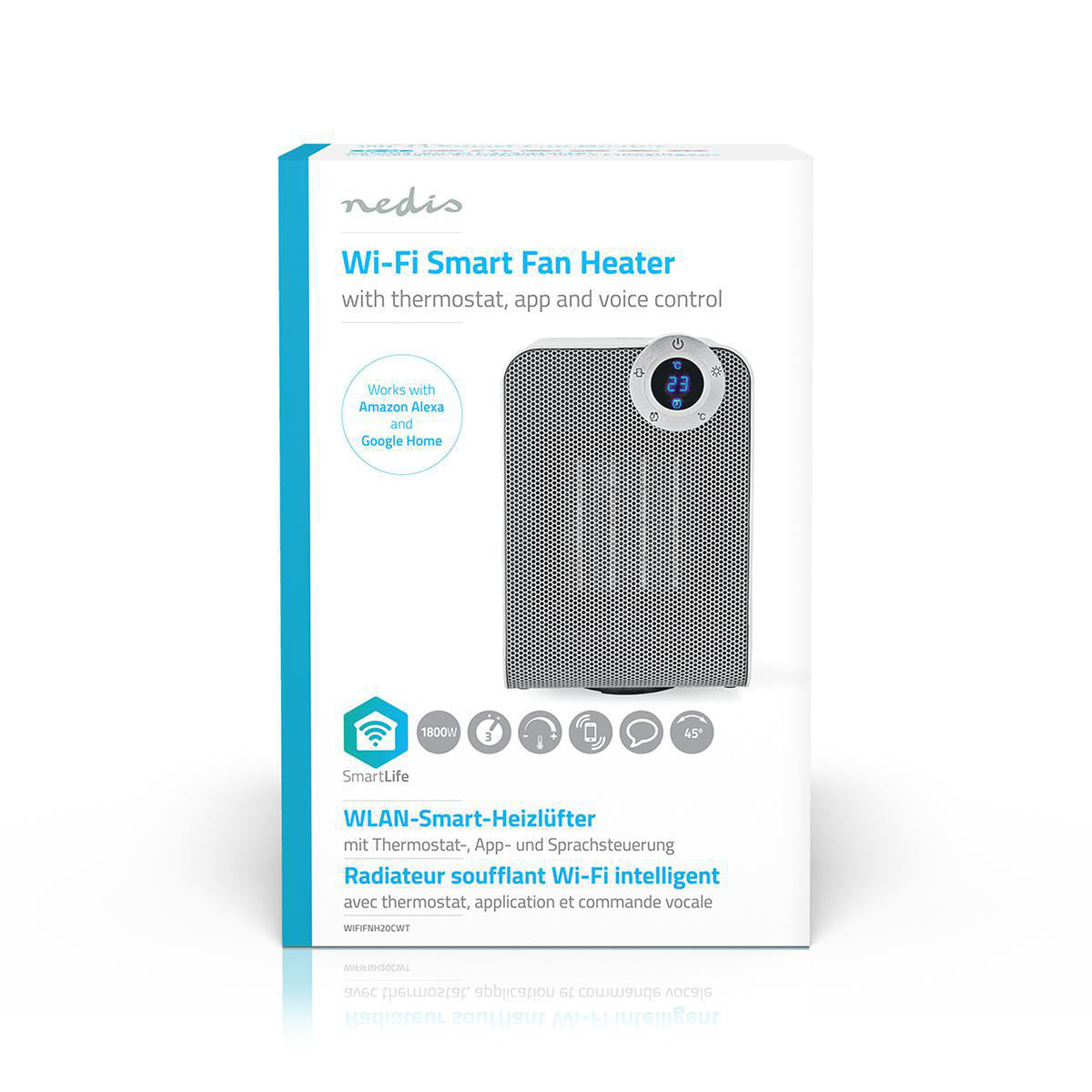 SmartLife Keramik-PTC-Heizlüfter | Wi-Fi | 1800 W | 3 Wärmeeinstellungen | Oszillation | Anzeige | 15 - 35 °C | Android™ / IOS | Weiss