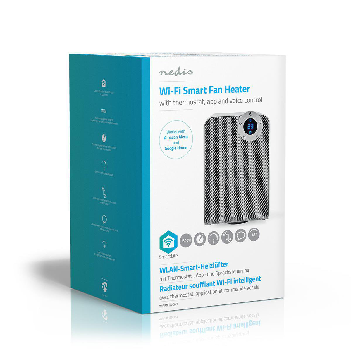 SmartLife Keramik-PTC-Heizlüfter | Wi-Fi | 1800 W | 3 Wärmeeinstellungen | Oszillation | Anzeige | 15 - 35 °C | Android™ / IOS | Weiss