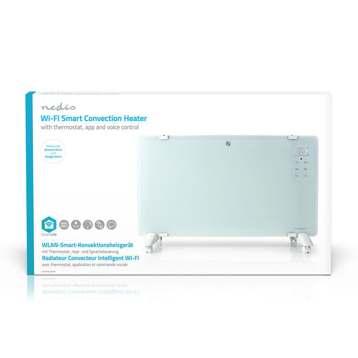 SmartLife Konvektionsheizgeräte | Wi-Fi | geeignet für Badezimmer | Glasverkleidung | 2000 W | 2 Wärmeeinstellungen | LED | 15 - 35 °C | Verstellbares Thermostat | Weiss