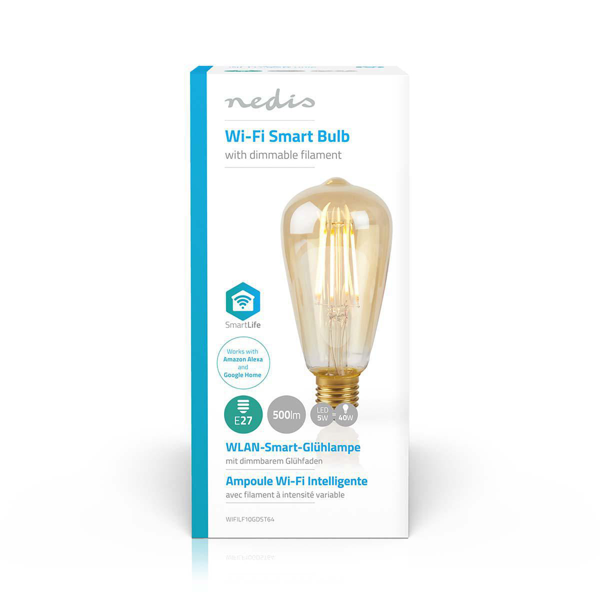 SmartLife LED Filament Lampe | Wi-Fi | E27 | 500 lm | 5 W | Warmweiss | 2200 K | Glas | Android™ / IOS | ST64 | 1 Stück