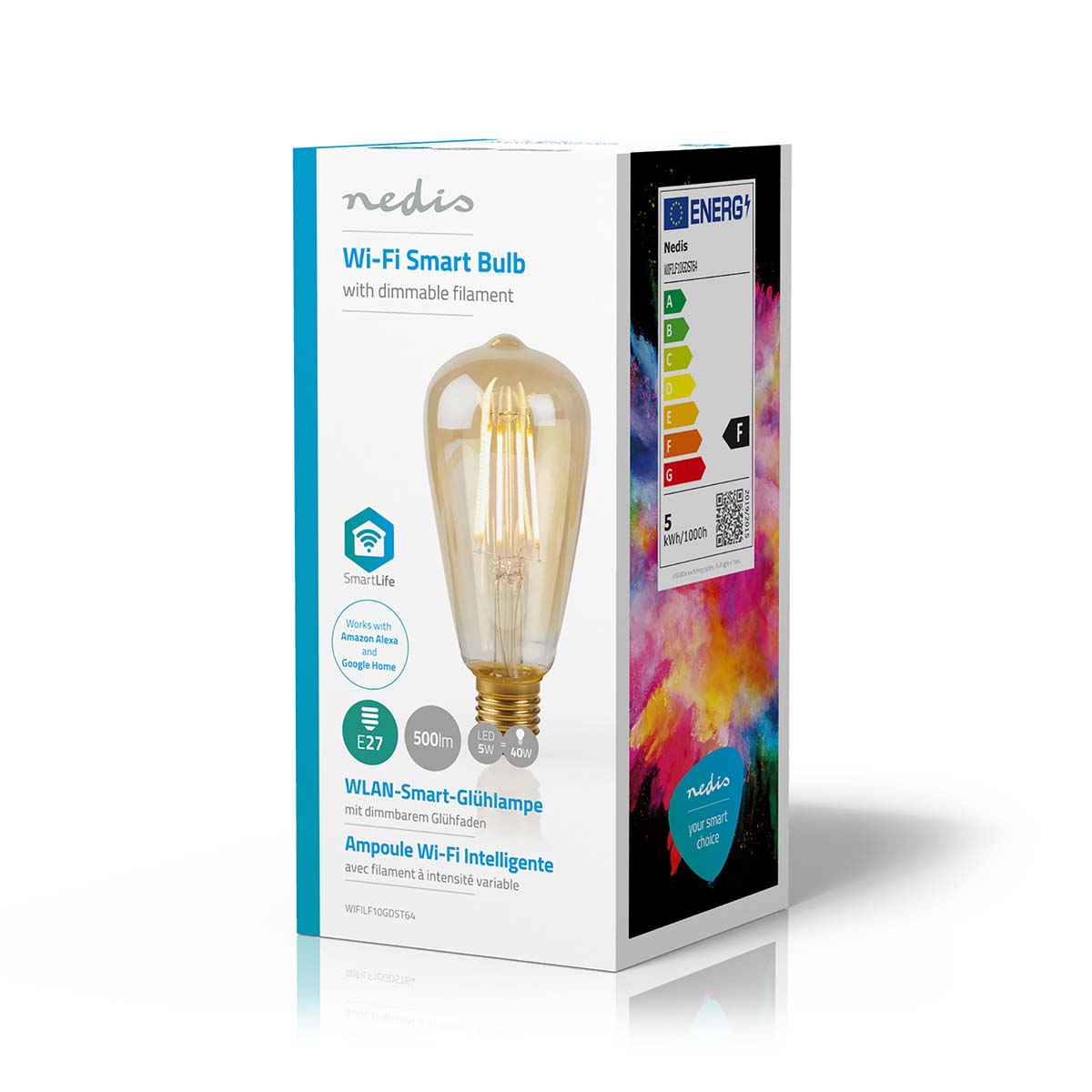 SmartLife LED Filament Lampe | Wi-Fi | E27 | 500 lm | 5 W | Warmweiss | 2200 K | Glas | Android™ / IOS | ST64 | 1 Stück