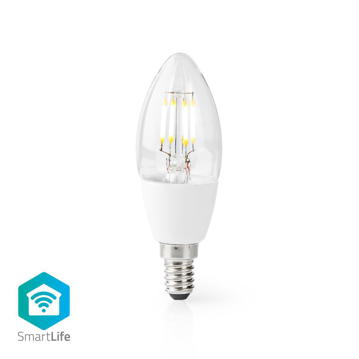 SmartLife LED Filament Lampe | Wi-Fi | E14 | 400 lm | 5 W | Warmweiss | 2700 K | Glas | Android™ / IOS | Kerze | 1 Stück