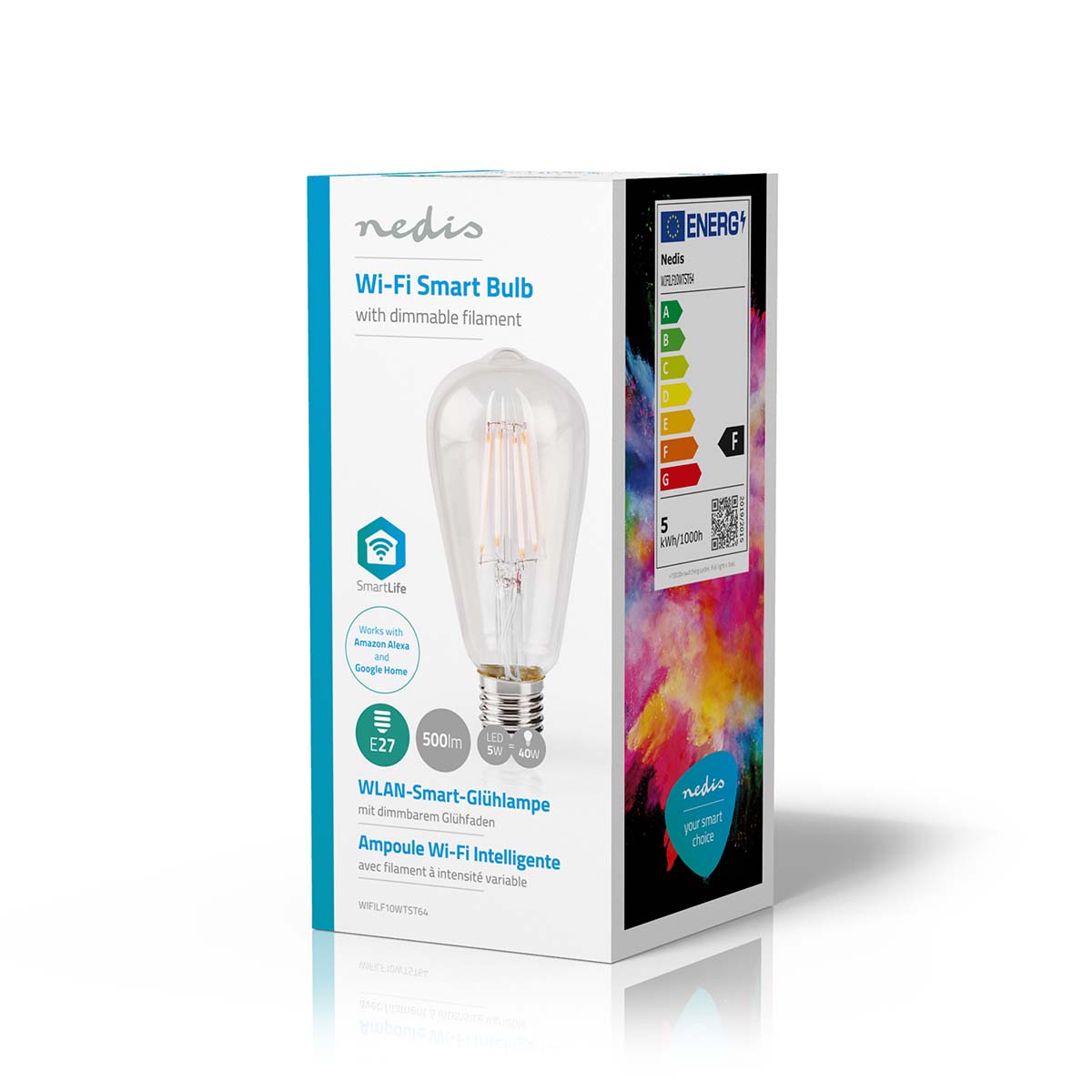 SmartLife LED Filament Lampe | Wi-Fi | E27 | 500 lm | 5 W | Warmweiss | 2700 K | Glas | Android™ / IOS | ST64 | 1 Stück