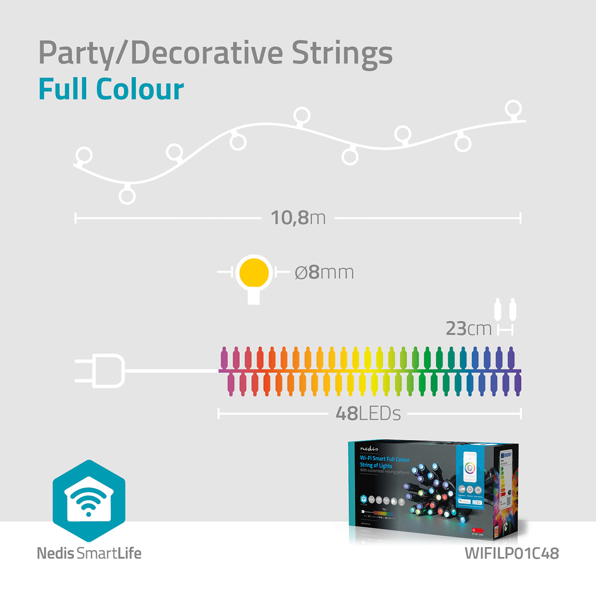 SmartLife Weihnachtsbeleuchtung | Party-Lichter | Wi-Fi | RGB | 48 LED's | 10.80 m | Android™ / IOS