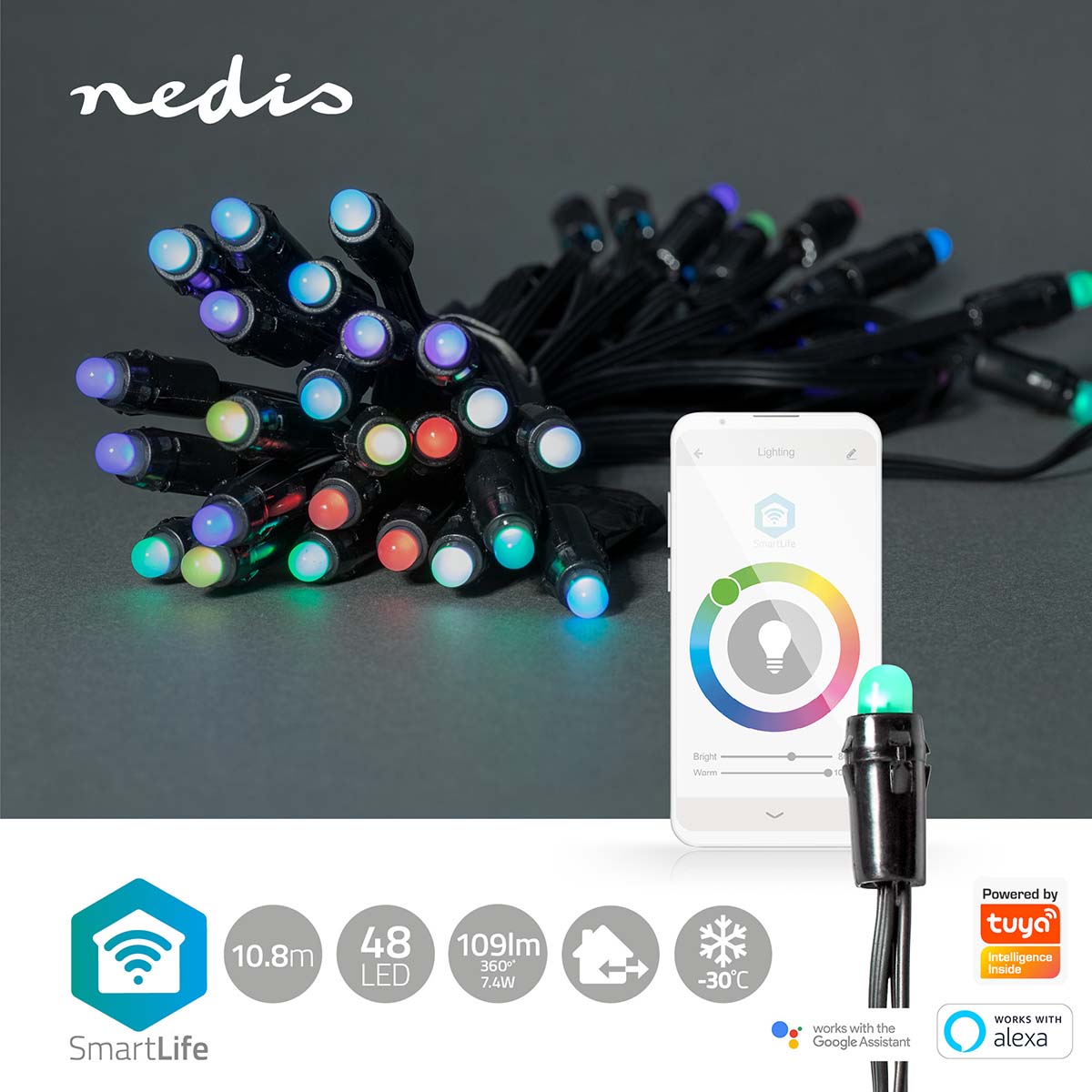 SmartLife Weihnachtsbeleuchtung | Party-Lichter | Wi-Fi | RGB | 48 LED's | 10.80 m | Android™ / IOS