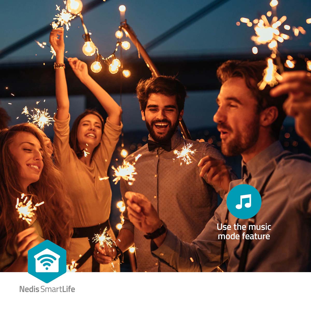 SmartLife Weihnachtsbeleuchtung | Party-Lichter | Wi-Fi | Warmweiss | 10 LED's | 9.00 m | Android™ / IOS | Lampendurchmesser: 45 mm