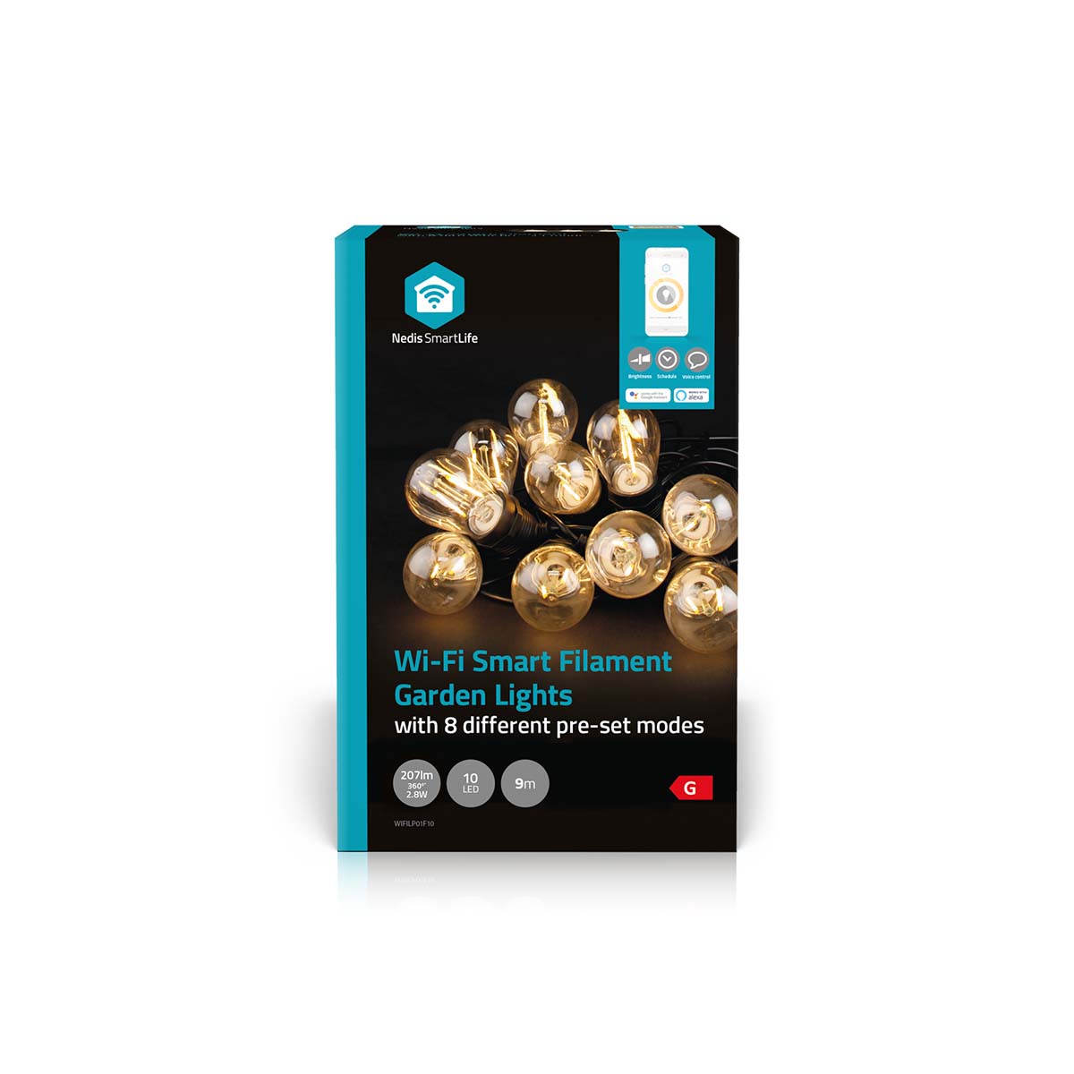 SmartLife Weihnachtsbeleuchtung | Party-Lichter | Wi-Fi | Warmweiss | 10 LED's | 9.00 m | Android™ / IOS | Lampendurchmesser: 45 mm