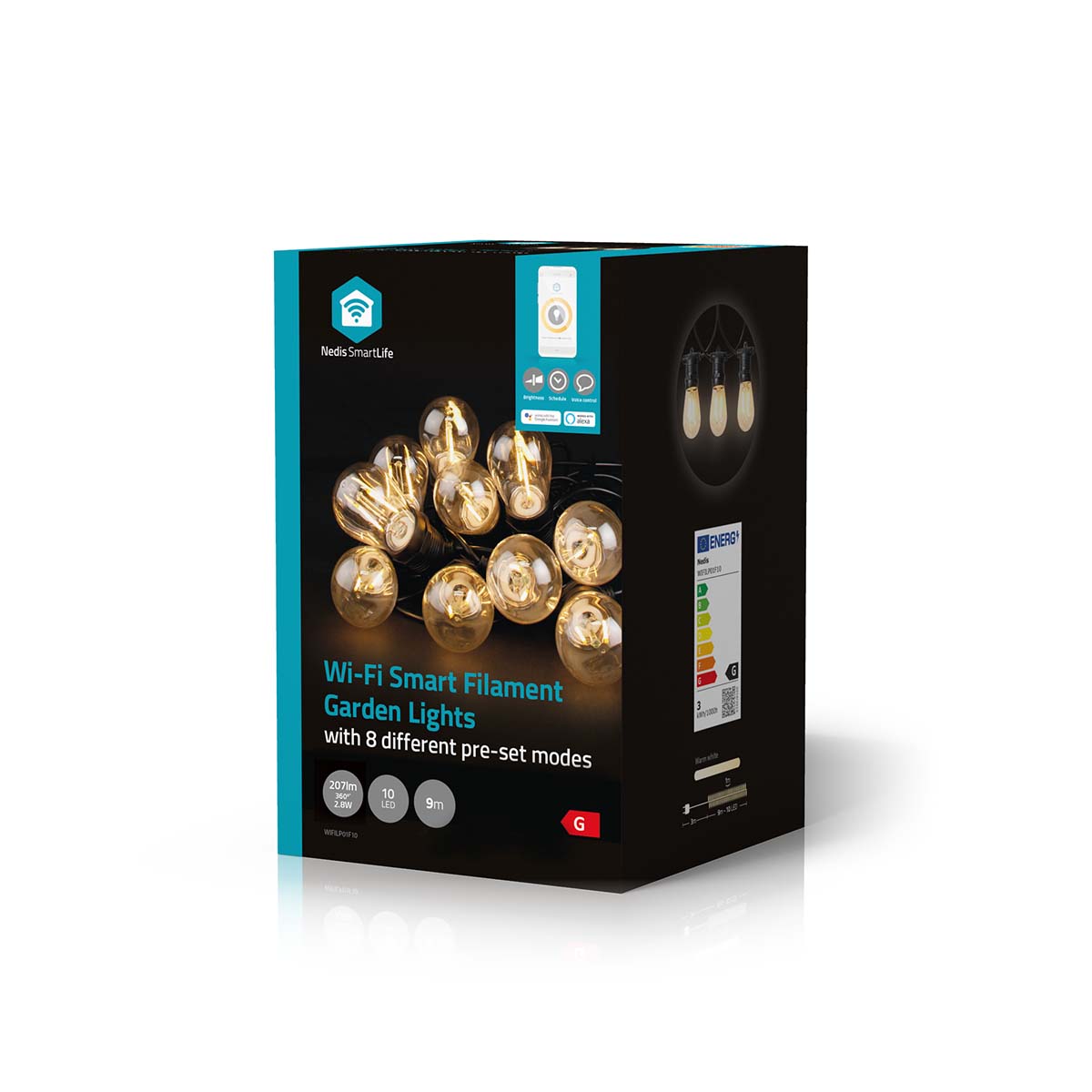 SmartLife Weihnachtsbeleuchtung | Party-Lichter | Wi-Fi | Warmweiss | 10 LED's | 9.00 m | Android™ / IOS | Lampendurchmesser: 45 mm