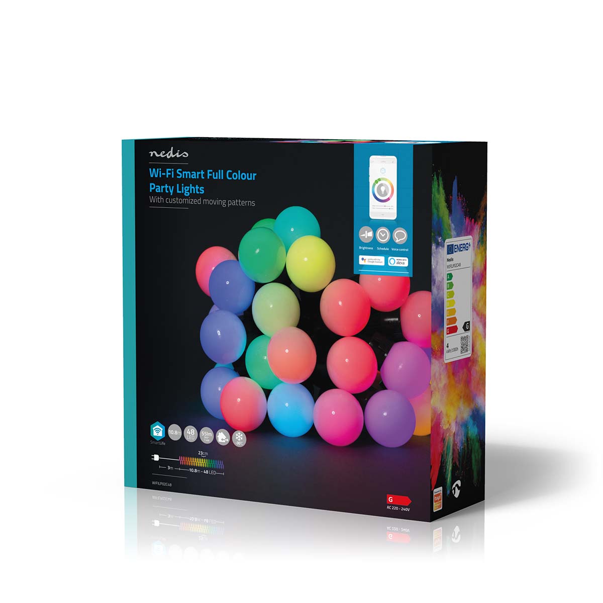 SmartLife Weihnachtsbeleuchtung | Party-Lichter | Wi-Fi | RGB | 48 LED's | 10.8 m | Android™ / IOS | Lampendurchmesser: 30 mm