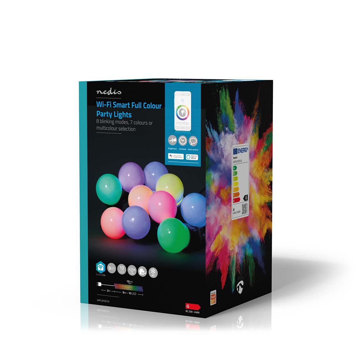 SmartLife Weihnachtsbeleuchtung | Party-Lichter | Wi-Fi | RGB | 10 LED's | 9.00 m | Android™ / IOS | Lampendurchmesser: 50 mm