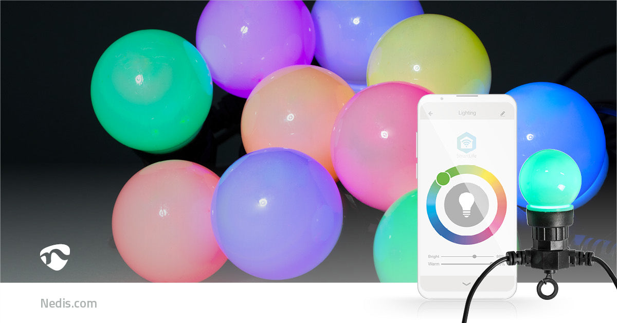 SmartLife Weihnachtsbeleuchtung | Party-Lichter | Wi-Fi | RGB | 10 LED's | 9.00 m | Android™ / IOS | Lampendurchmesser: 50 mm