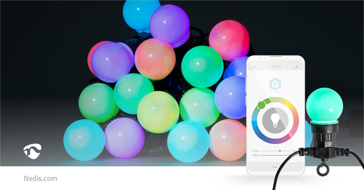 SmartLife Weihnachtsbeleuchtung | Party-Lichter | Wi-Fi | RGB | 20 LED's | 10 m | Android™ / IOS | Lampendurchmesser: 50 mm