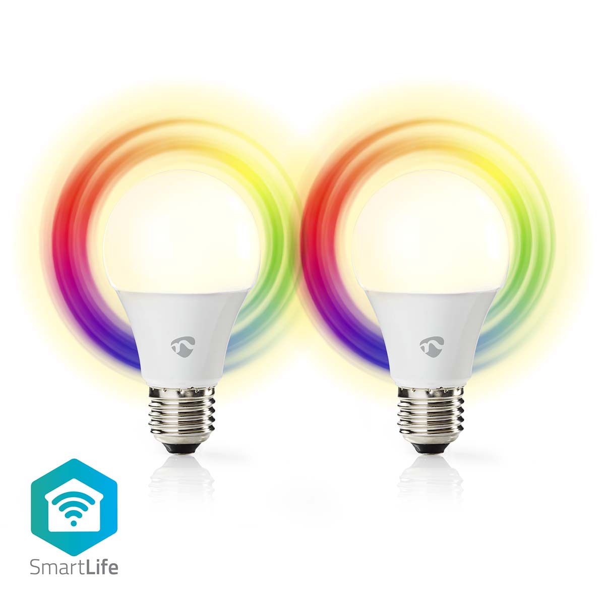 SmartLife Vollfärbige LED-Lampe | Wi-Fi | E27 | 806 lm | 9 W | RGB / Warm bis kühlen weiß | 2700 - 6500 K | Android™ / IOS | Birne | 2 Stück