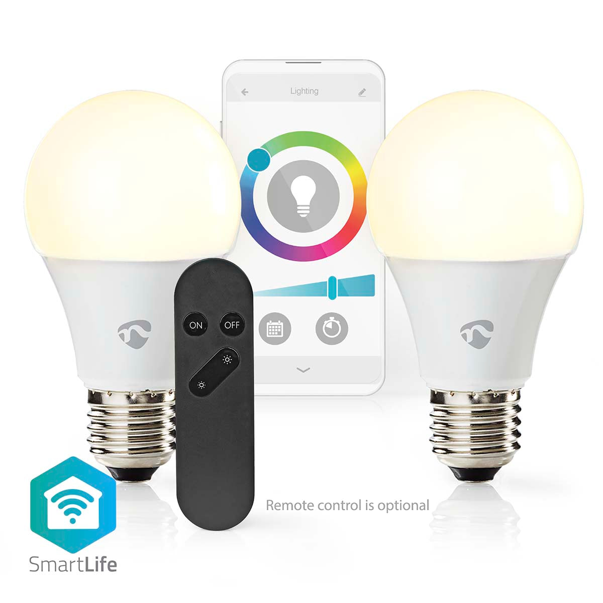 SmartLife Vollfärbige LED-Lampe | Wi-Fi | E27 | 806 lm | 9 W | RGB / Warm bis kühlen weiß | 2700 - 6500 K | Android™ / IOS | Birne | 2 Stück