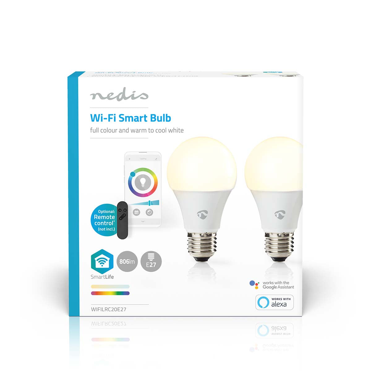 SmartLife Vollfärbige LED-Lampe | Wi-Fi | E27 | 806 lm | 9 W | RGB / Warm bis kühlen weiß | 2700 - 6500 K | Android™ / IOS | Birne | 2 Stück