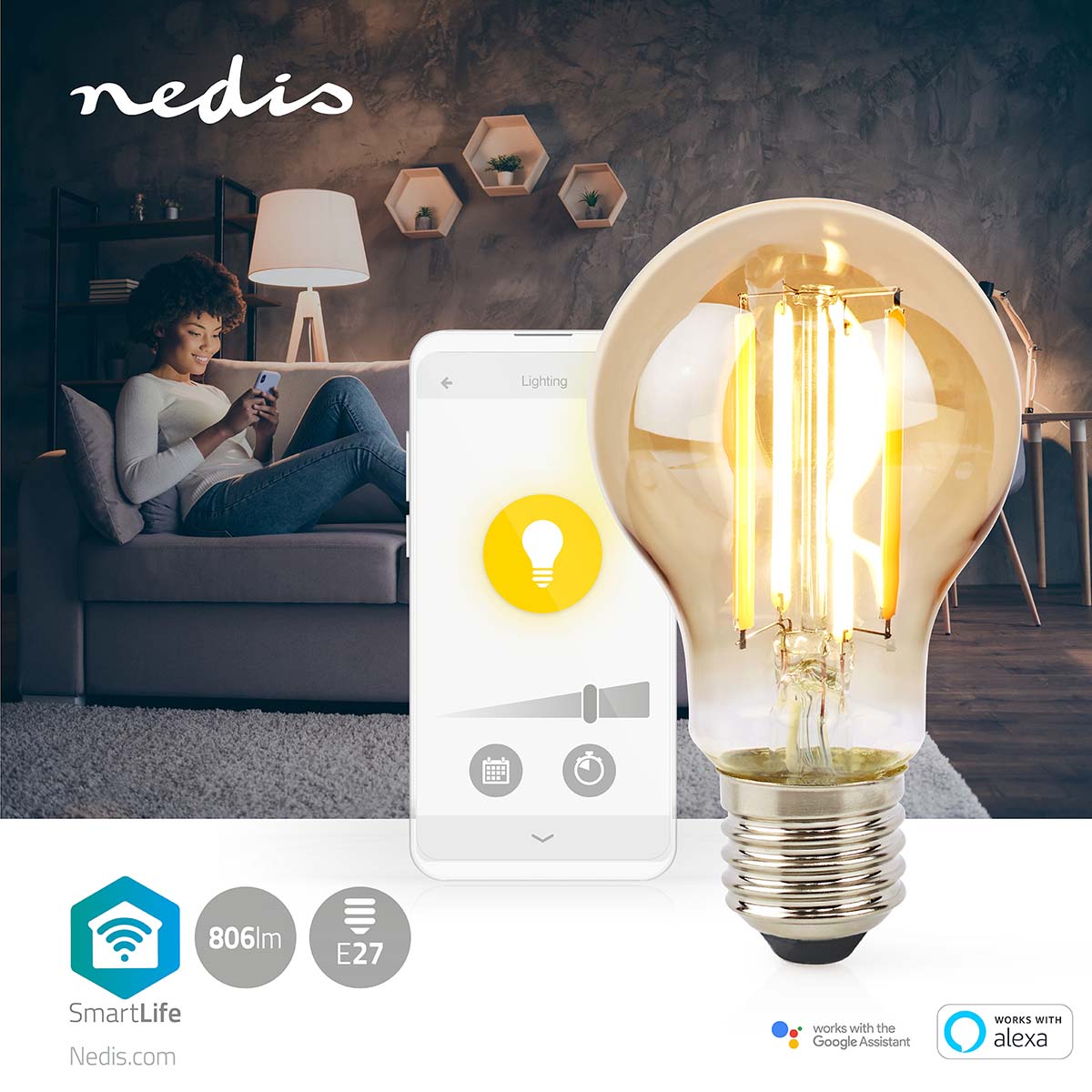 SmartLife LED Filament Lampe | Wi-Fi | E27 | 806 lm | 7 W | Warmweiss | 1800 - 3000 K | Glas | Android™ / IOS | Birne | 1 Stück