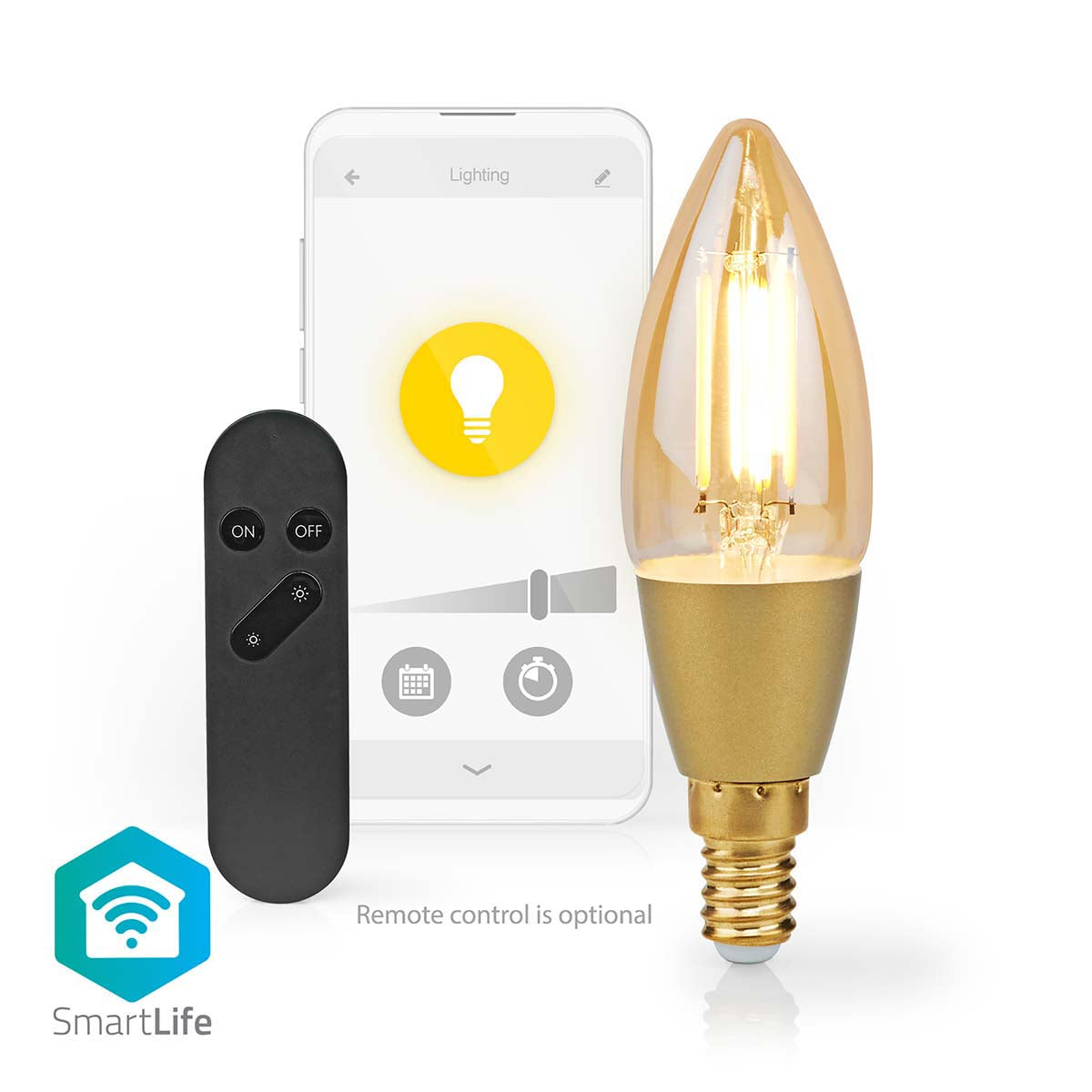 SmartLife LED Filament Lampe | Wi-Fi | E14 | 470 lm | 4.9 W | Warmweiss | 1800 - 3000 K | Glas | Android™ / IOS | Kerze | 1 Stück