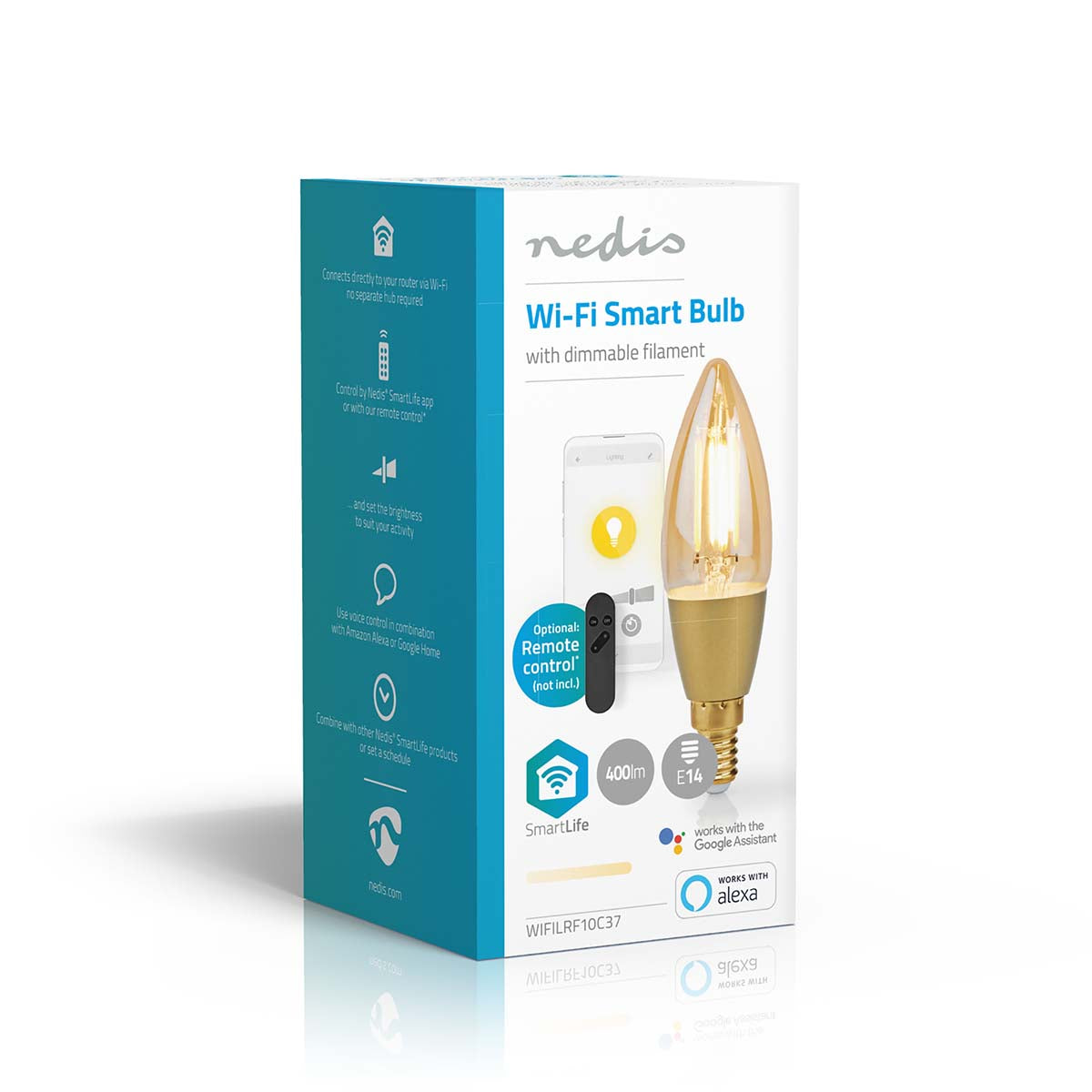 SmartLife LED Filament Lampe | Wi-Fi | E14 | 470 lm | 4.9 W | Warmweiss | 1800 - 3000 K | Glas | Android™ / IOS | Kerze | 1 Stück