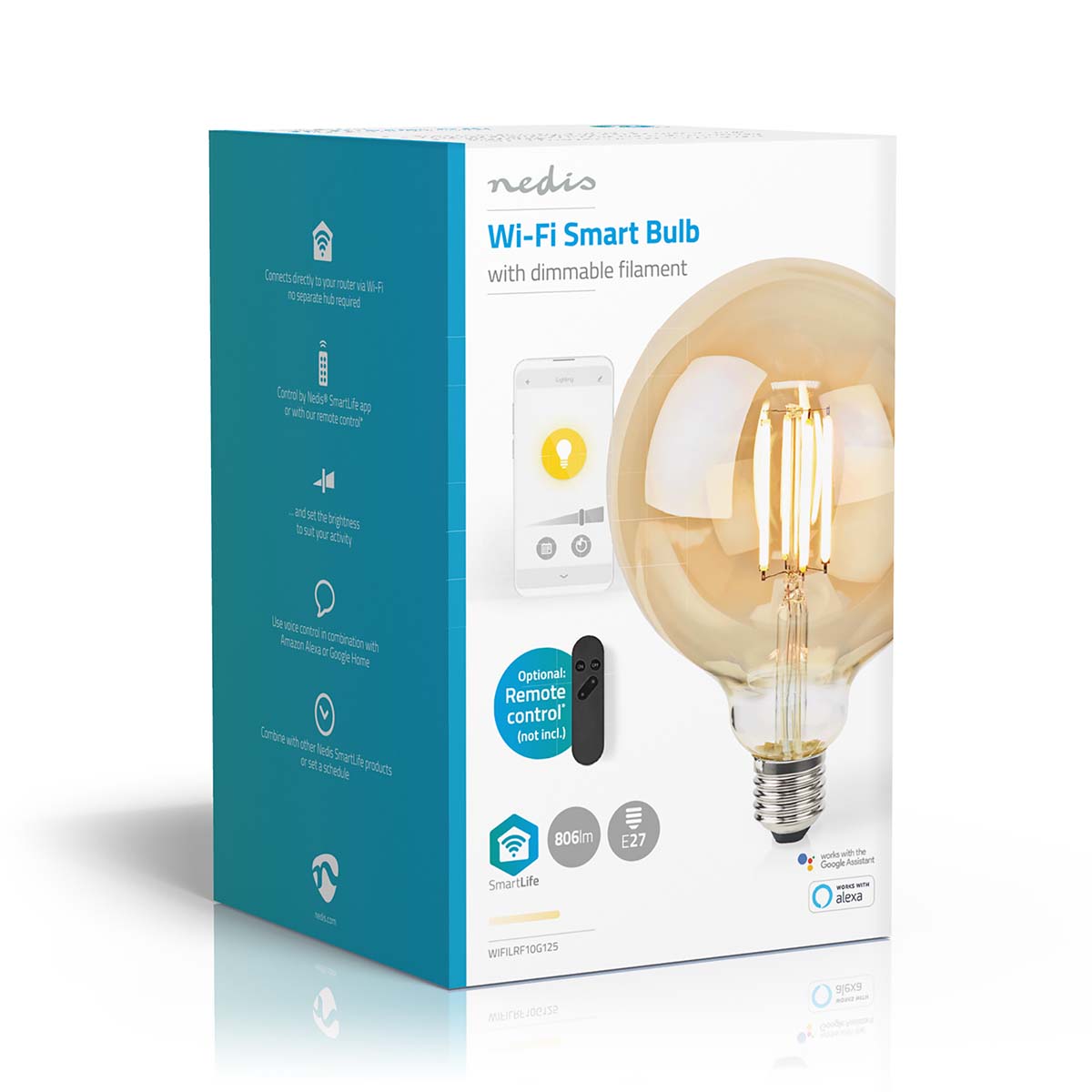 SmartLife LED Filament Lampe | Wi-Fi | E27 | 806 lm | 7 W | Warmweiss | 1800 - 3000 K | Glas | Android™ / IOS | Globe | 1 Stück