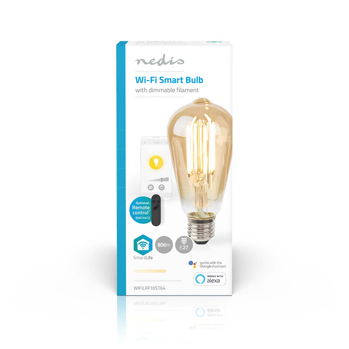 SmartLife LED Filament Lampe | Wi-Fi | E27 | 806 lm | 7 W | Warmweiss | 1800 - 3000 K | Glas | Android™ / IOS | ST64 | 1 Stück