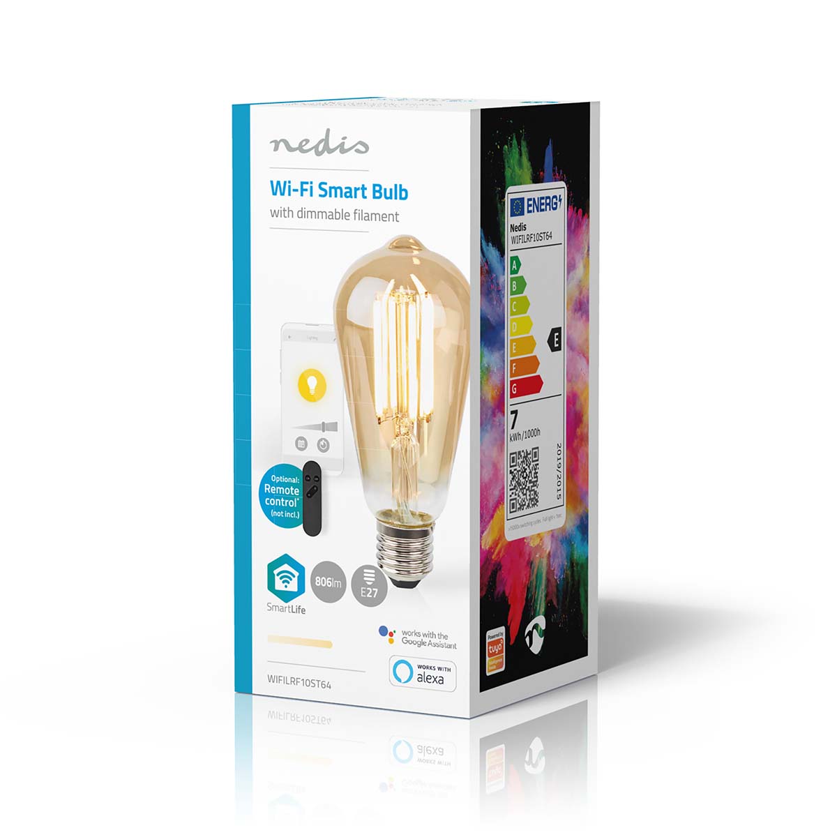 SmartLife LED Filament Lampe | Wi-Fi | E27 | 806 lm | 7 W | Warmweiss | 1800 - 3000 K | Glas | Android™ / IOS | ST64 | 1 Stück