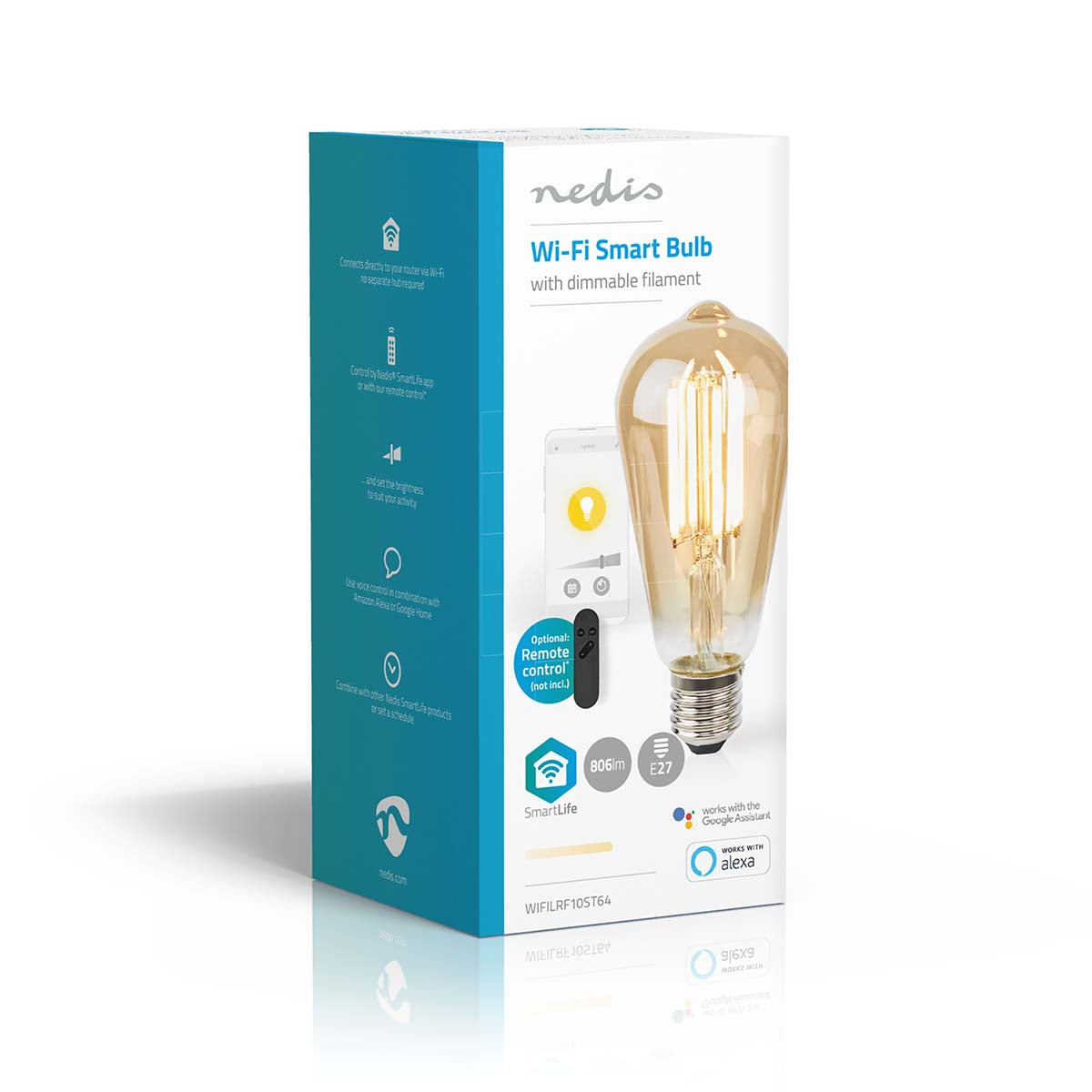 SmartLife LED Filament Lampe | Wi-Fi | E27 | 806 lm | 7 W | Warmweiss | 1800 - 3000 K | Glas | Android™ / IOS | ST64 | 1 Stück