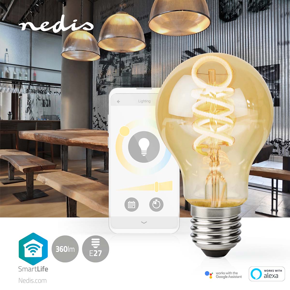 SmartLife LED Filament Lampe | Wi-Fi | E27 | 360 lm | 4.9 W | Warm bis kühlen weiß | 1800 - 6500 K | Glas | Android™ / IOS | Birne | 1 Stück