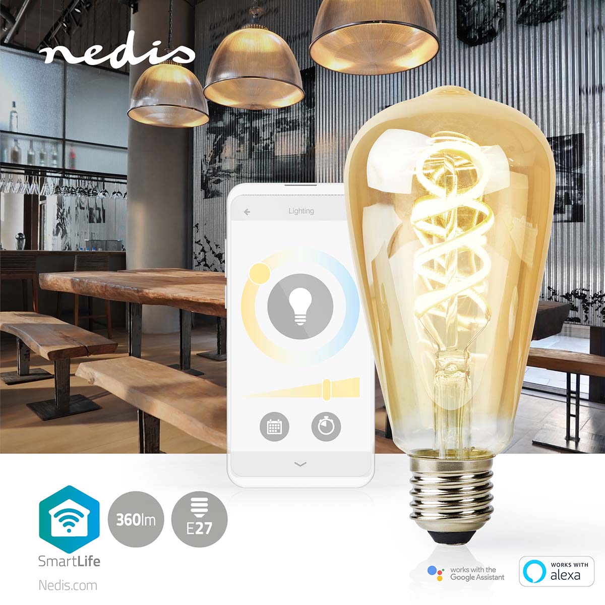 SmartLife LED Filament Lampe | Wi-Fi | E27 | 360 lm | 4.9 W | Warm bis kühlen weiß | 1800 - 6500 K | Glas | Android™ / IOS | ST64 | 1 Stück