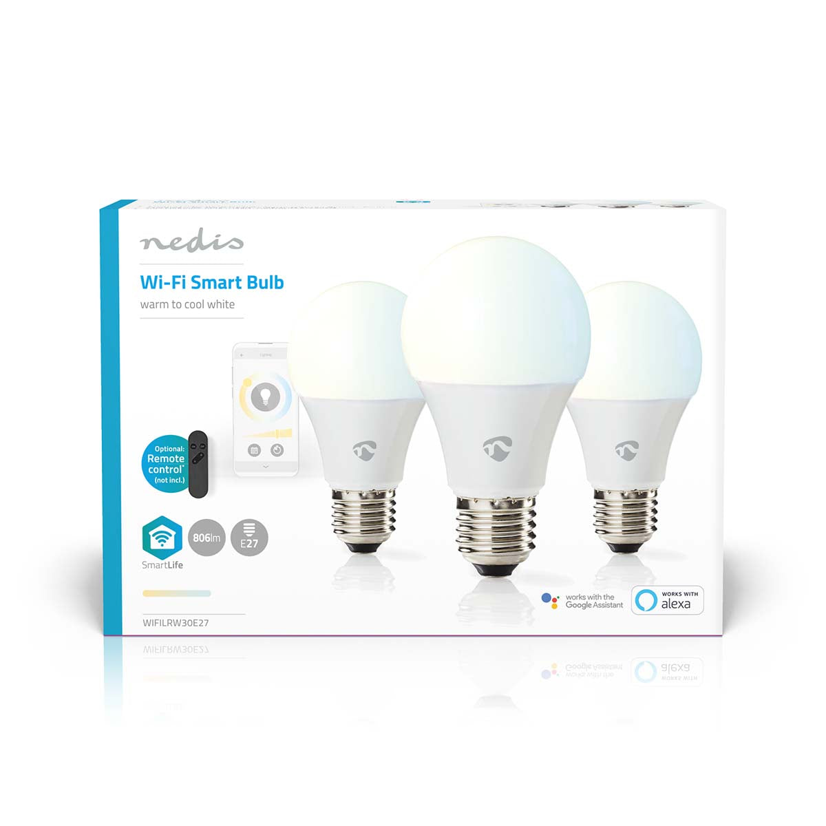 SmartLife-LED-Glühbirne | Wi-Fi | E27 | 806 lm | 9 W | Warm bis kühlen weiß | 2700 - 6500 K | Android™ / IOS | Birne | 3 Stück