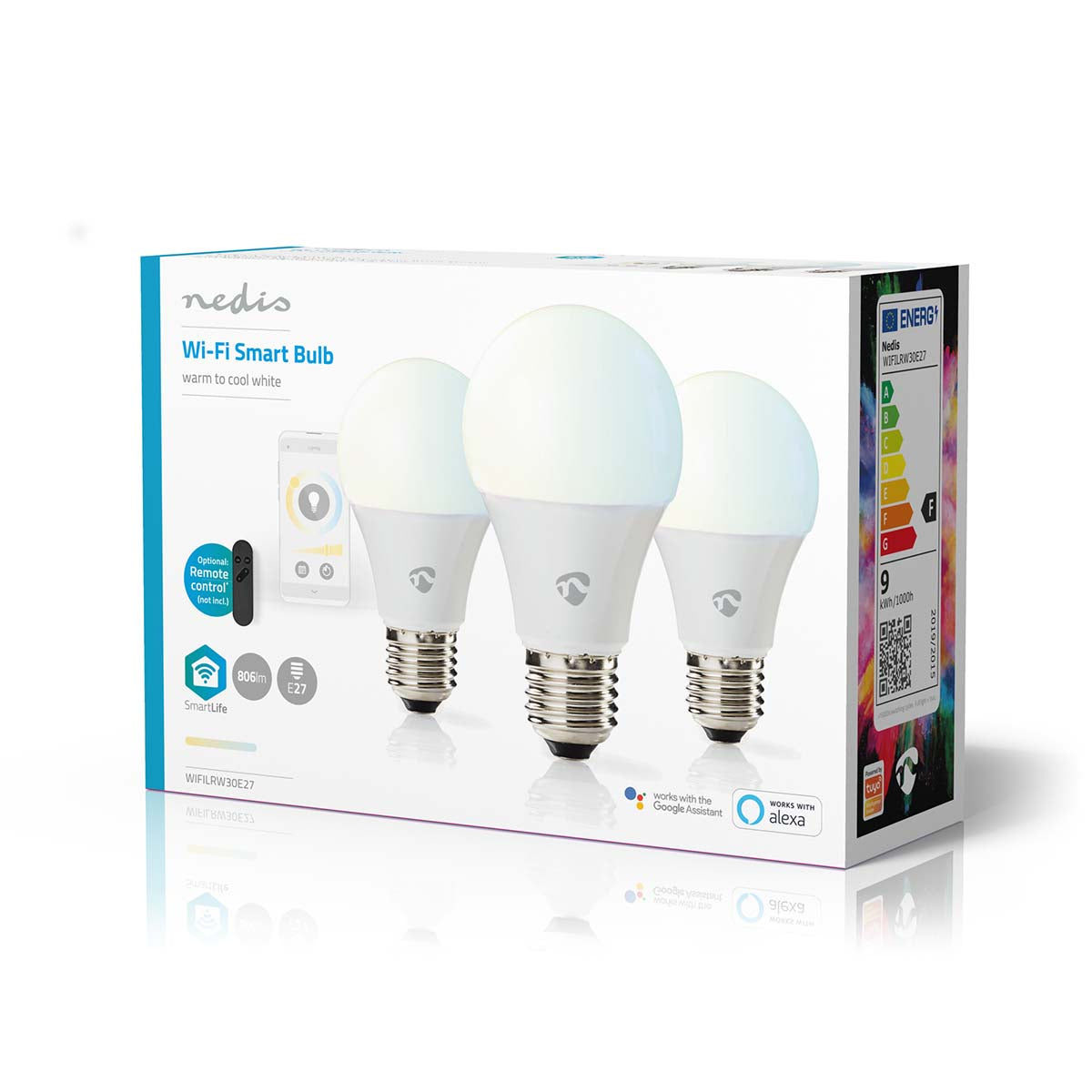 SmartLife-LED-Glühbirne | Wi-Fi | E27 | 806 lm | 9 W | Warm bis kühlen weiß | 2700 - 6500 K | Android™ / IOS | Birne | 3 Stück