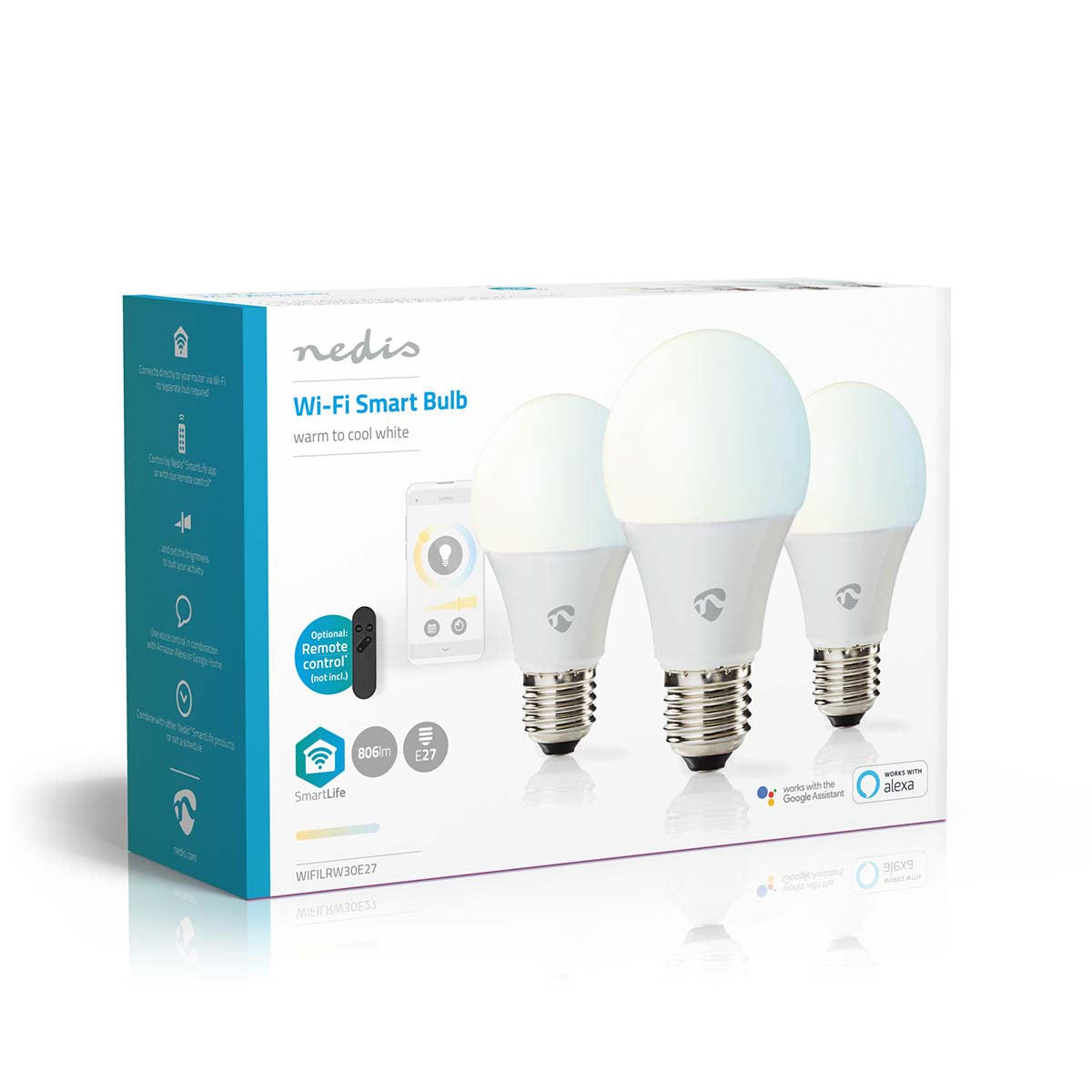 SmartLife-LED-Glühbirne | Wi-Fi | E27 | 806 lm | 9 W | Warm bis kühlen weiß | 2700 - 6500 K | Android™ / IOS | Birne | 3 Stück