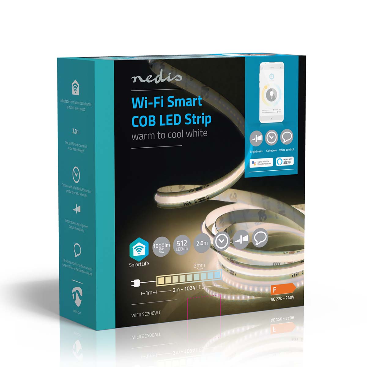 SmartLife LED-Streifen | Wi-Fi | Warm bis kühlen weiß | COB | 2.00 m | IP20 | 2700 - 6500 K | 1000 lm | Android™ / IOS