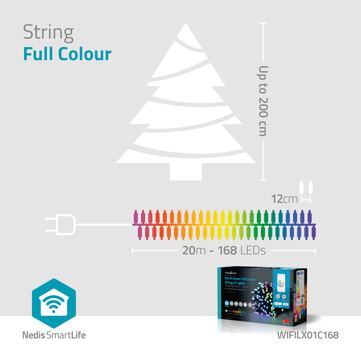 SmartLife Weihnachtsbeleuchtung | Schnur | Wi-Fi | RGB | 168 LED's | 20.0 m | Android™ / IOS