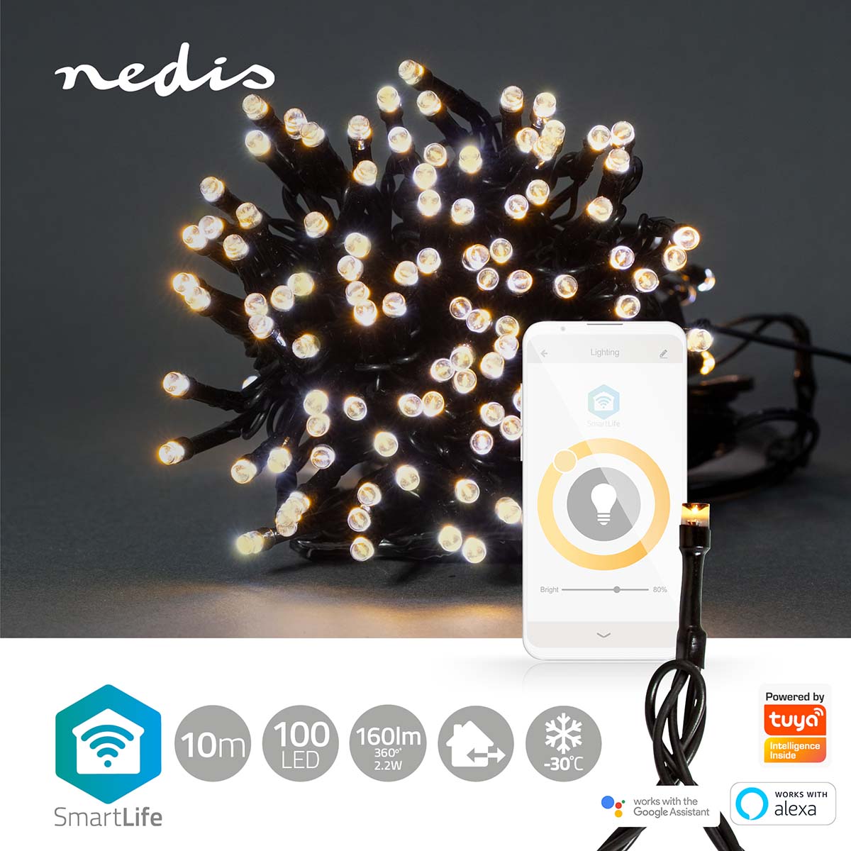 SmartLife Weihnachtsbeleuchtung | Schnur | Wi-Fi | Warmweiss | 100 LED's | 10.0 m | Android™ / IOS