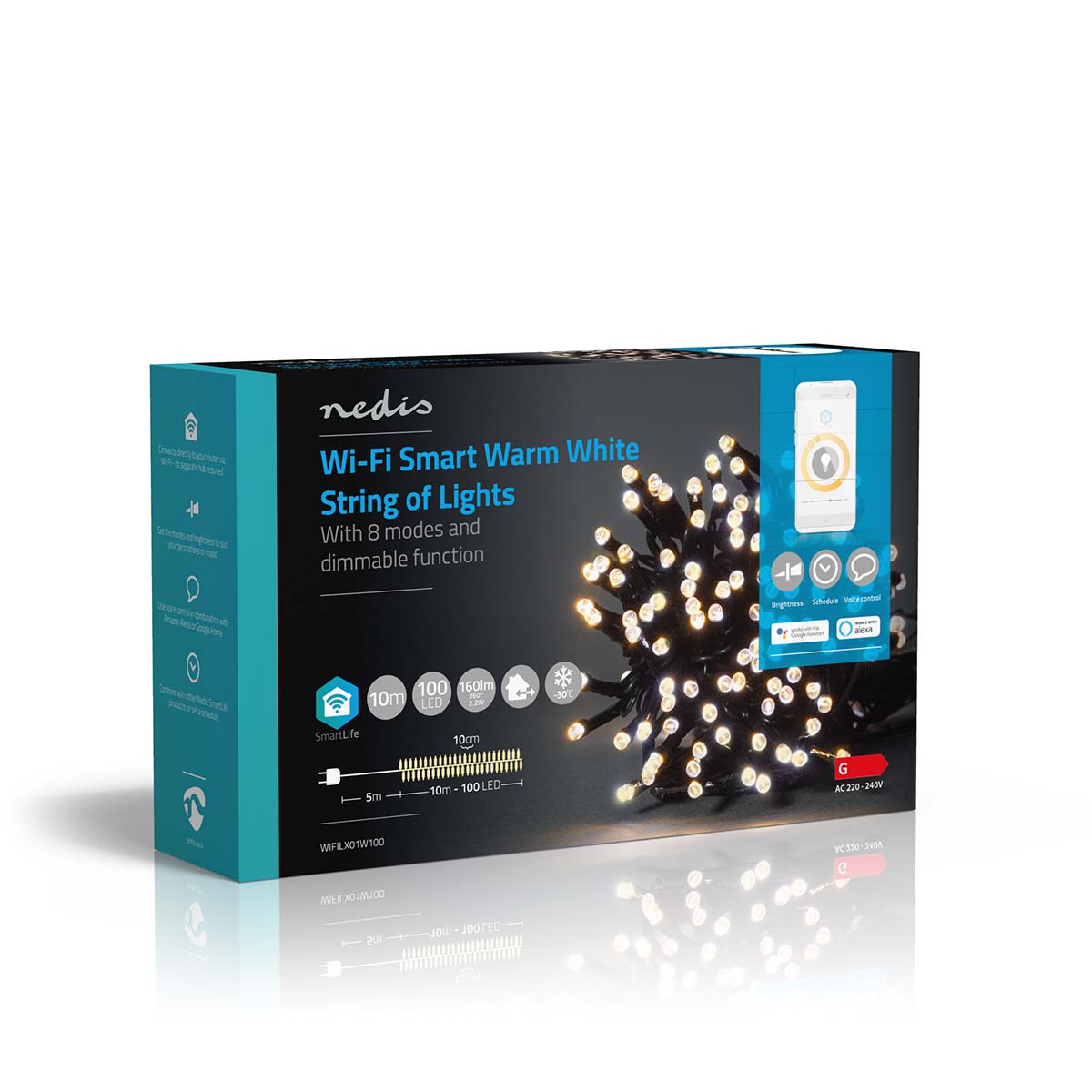 SmartLife Weihnachtsbeleuchtung | Schnur | Wi-Fi | Warmweiss | 100 LED's | 10.0 m | Android™ / IOS