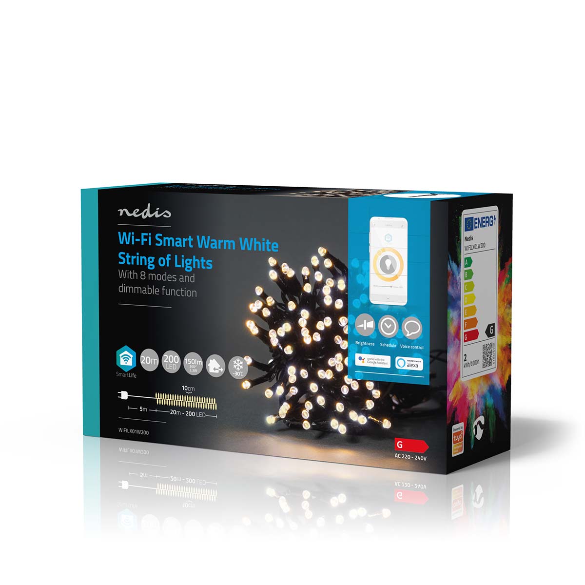 SmartLife Weihnachtsbeleuchtung | Schnur | Wi-Fi | Warmweiss | 200 LED's | 20.0 m | Android™ / IOS