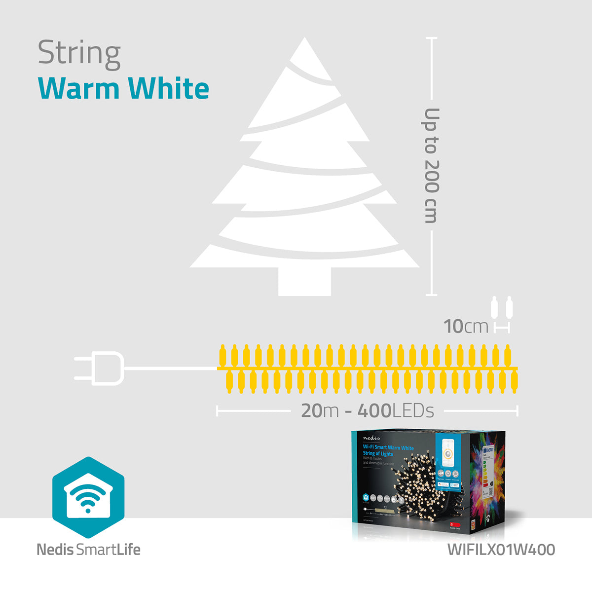 SmartLife Weihnachtsbeleuchtung | Schnur | Wi-Fi | Warmweiss | 400 LED's | 20.0 m | Android™ / IOS