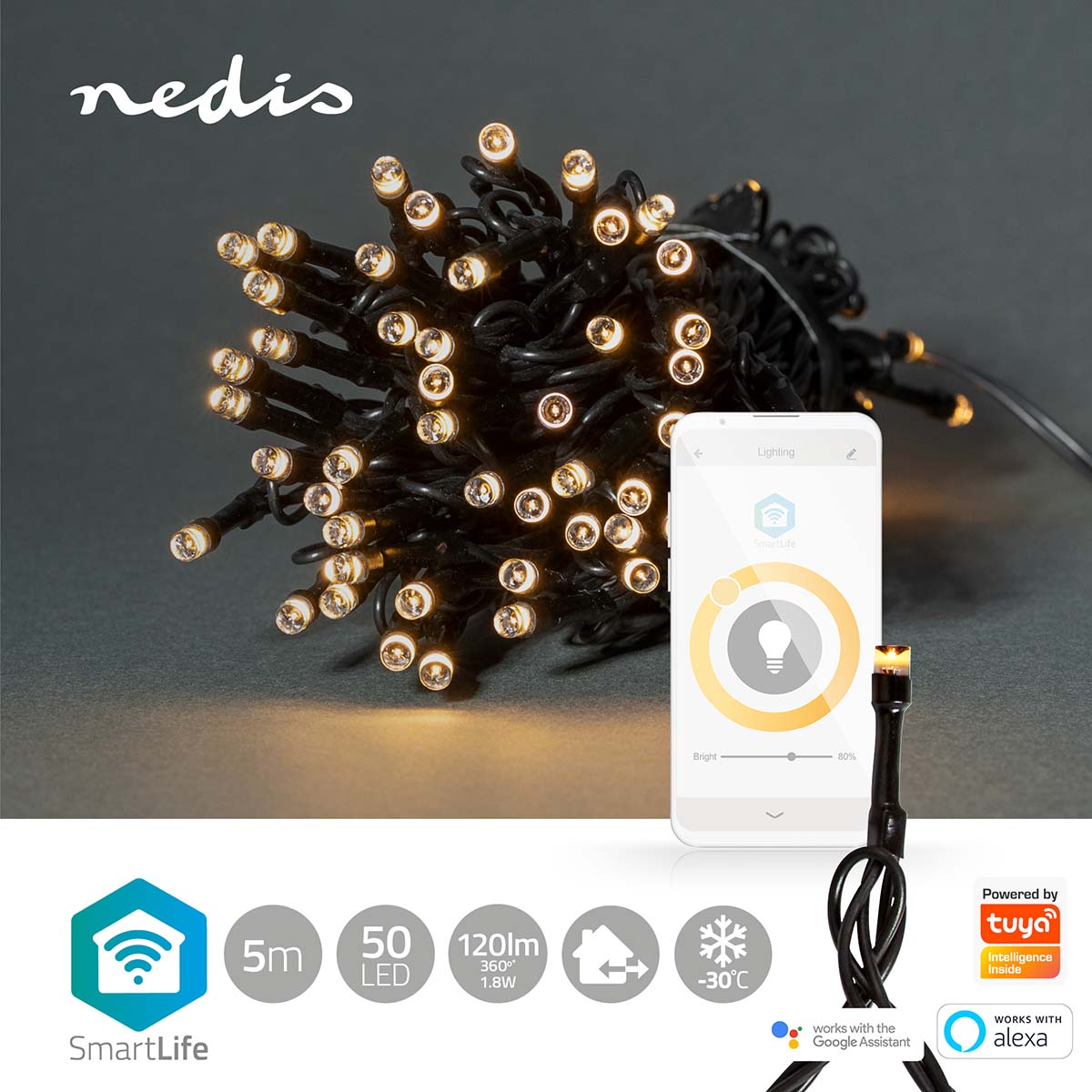 SmartLife Weihnachtsbeleuchtung | Schnur | Wi-Fi | Warmweiss | 50 LED's | 5.00 m | Android™ / IOS