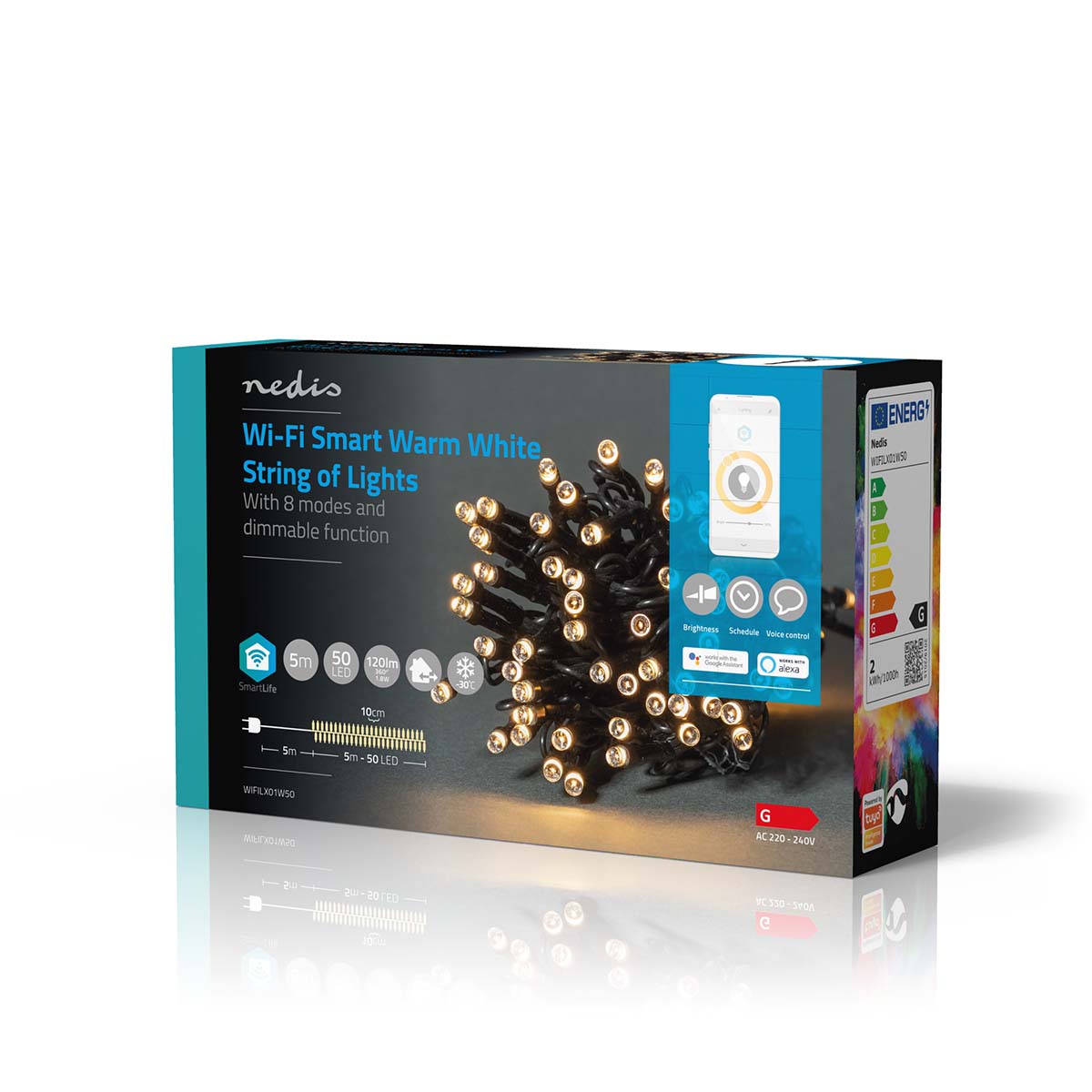 SmartLife Weihnachtsbeleuchtung | Schnur | Wi-Fi | Warmweiss | 50 LED's | 5.00 m | Android™ / IOS