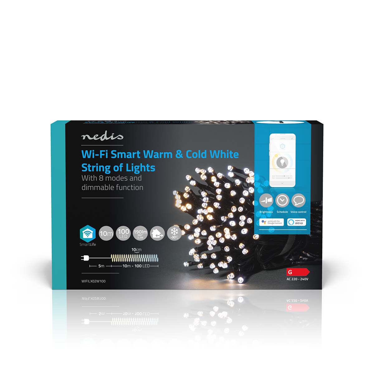 SmartLife Weihnachtsbeleuchtung | Schnur | Wi-Fi | Warm bis kühlen weiß | 100 LED's | 10.0 m | Android™ / IOS