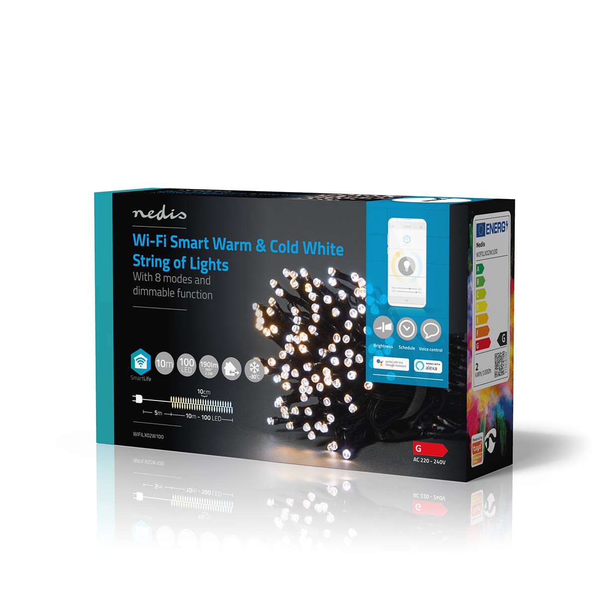 SmartLife Weihnachtsbeleuchtung | Schnur | Wi-Fi | Warm bis kühlen weiß | 100 LED's | 10.0 m | Android™ / IOS