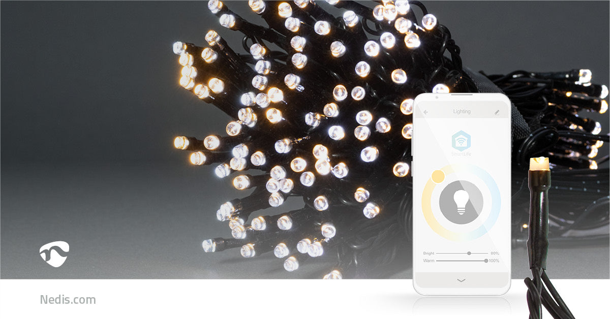 SmartLife Weihnachtsbeleuchtung | Schnur | Wi-Fi | Warm bis kühlen weiß | 100 LED's | 10.0 m | Android™ / IOS